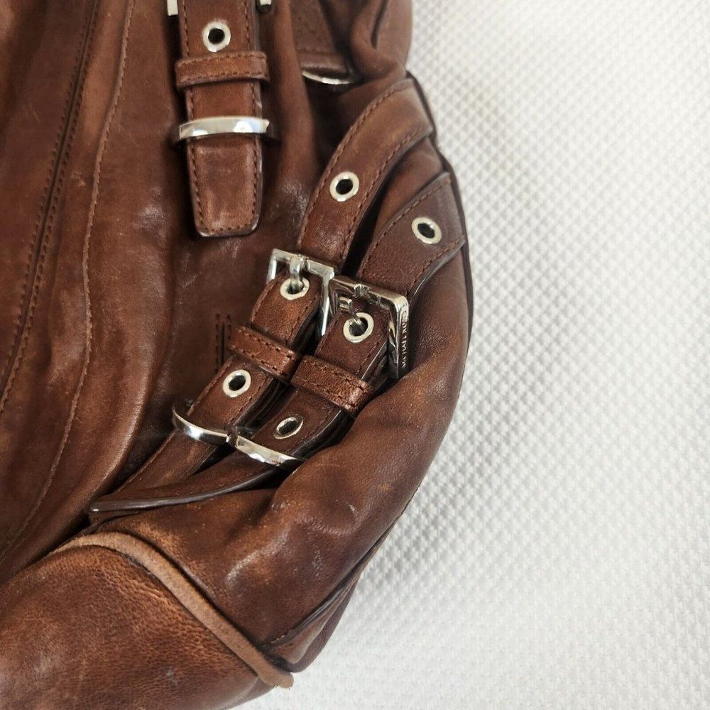 MICHAEL KORS Milo Distressed Leather Large Bucket Handbag Purse Tote - Picture 8 of 13